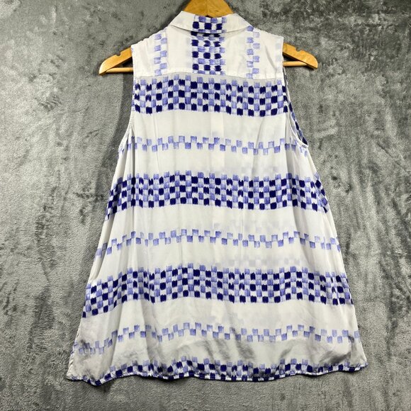 Equipment Femme Sleeveless Tank X-Small 💯 Silk Blouse White Purple Milla Print - Picture 5 of 7